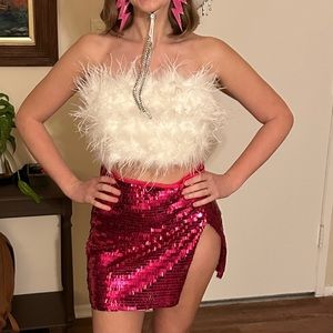 12th Tribe Chanel White Faux Feather Top